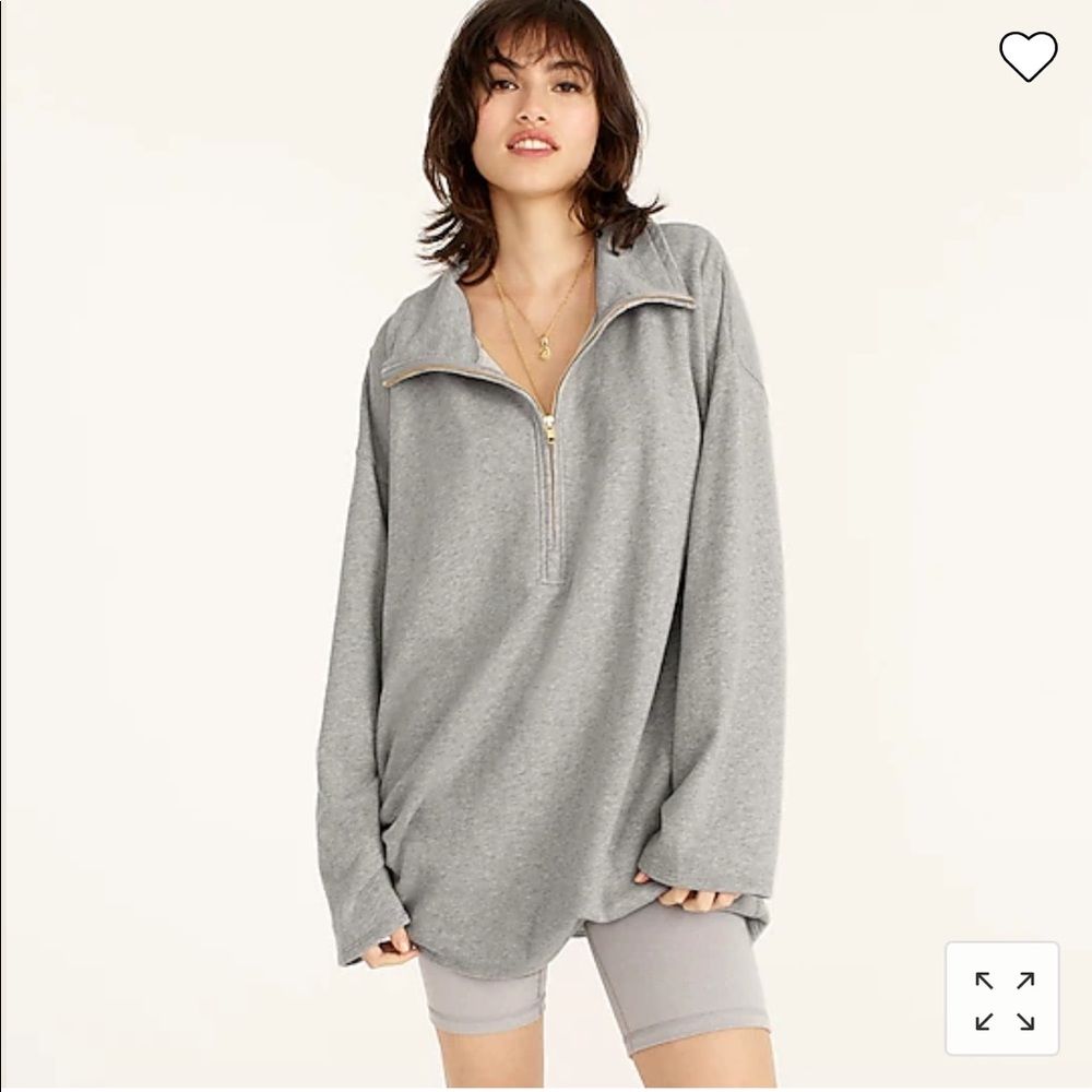 J. Crew University Terry Long Half-Zip Tunic - Heather Grey - Sz XS